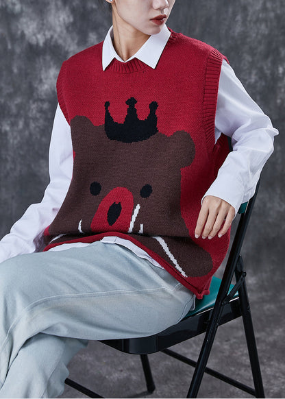 Mulberry Oversized Cartoon Print Knit Vests Spring