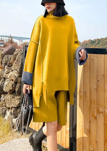 Unique Purple Asymmetrical Design Patchwork Knit Fall Two Pieces Set