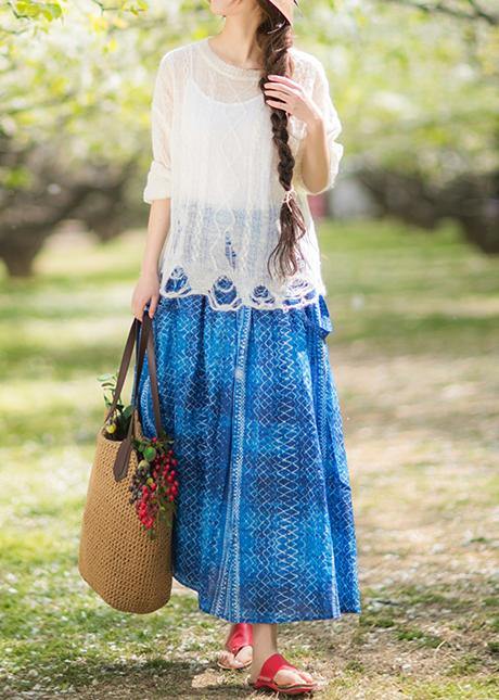 Summer New Dress Blue Print Strap Skirt Swing Skirt