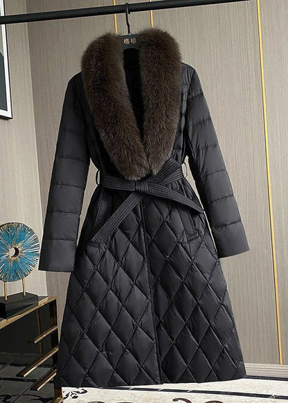 Black Fox Collar Slim Fit Duck Down Puffers Jackets Winter