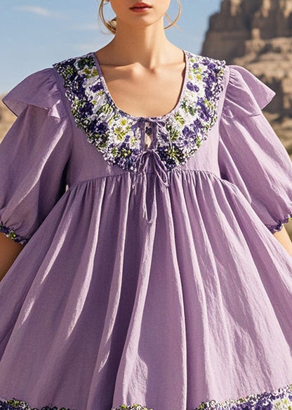 Lavender Oversized Cotton Tea Dresses Summer