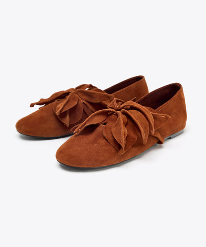 French Orange Suede Splicing Flats