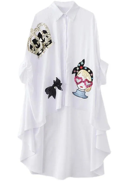 Style White Nail Bead Sequins Button Summer Top