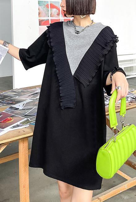 Diy Black Patchwork Grey Cotton Ruffled Summer Dress
