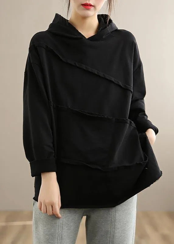 Handmade White Blouses for Hooded Patchwork Daily Spring Tops