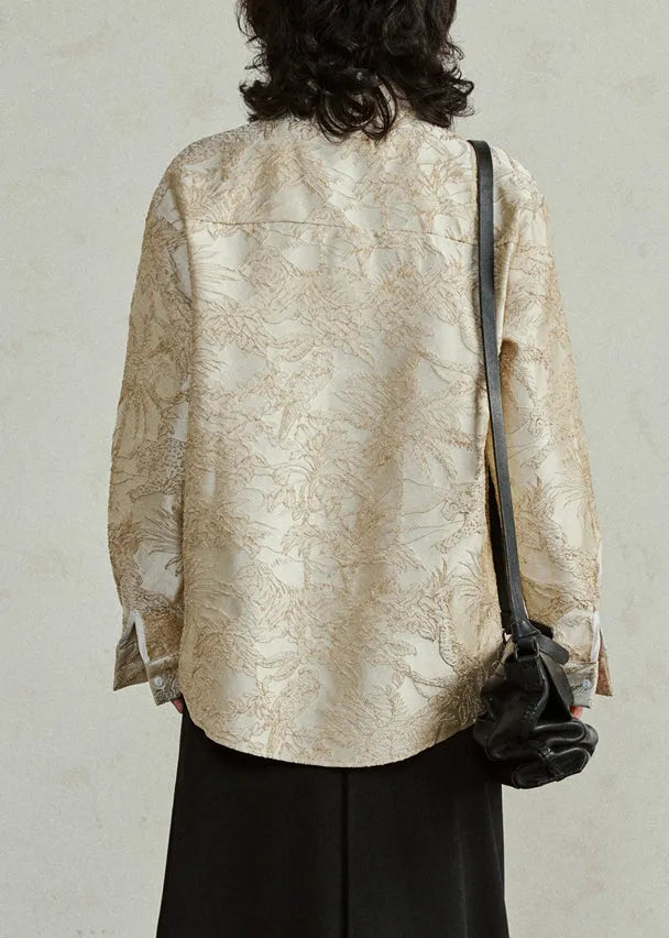 Chinese Style Apricot Button Shirt Lantern Sleeve
