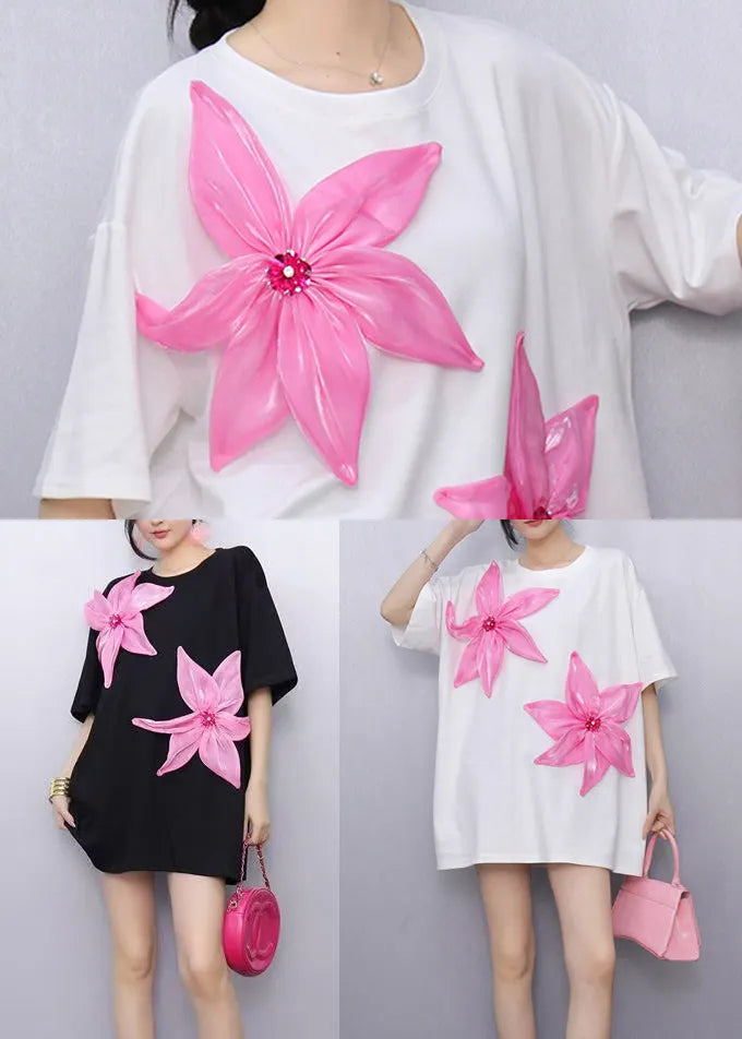 White Decorated Cotton Tank Tops Oversized Summer