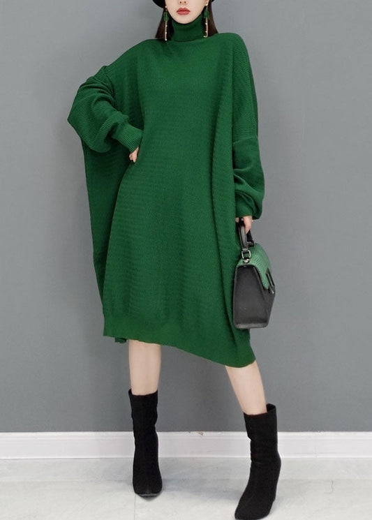 Green Turtleneck Knitted Sweater Dress Fall