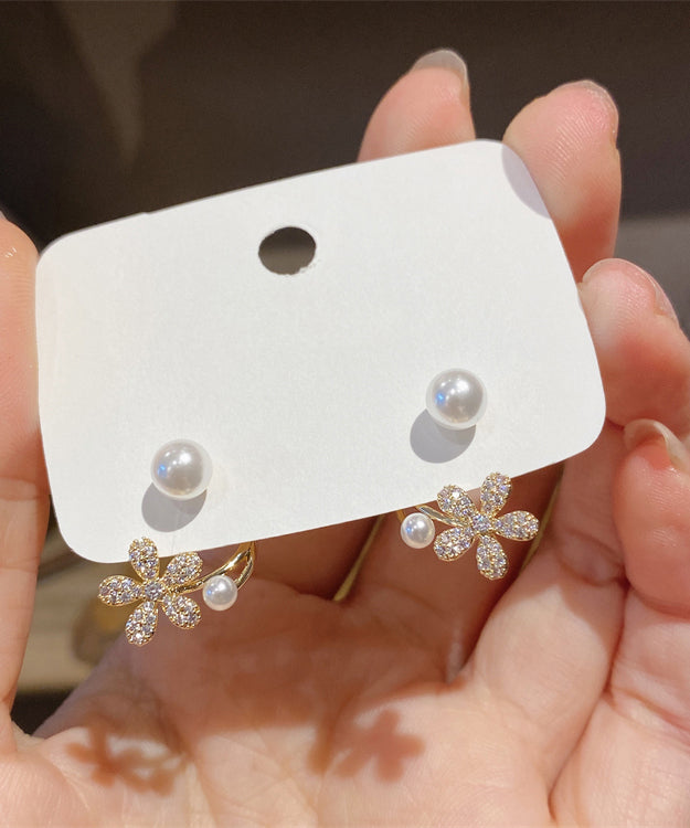 Handmade White Zircon Pearl Hoop Earrings
