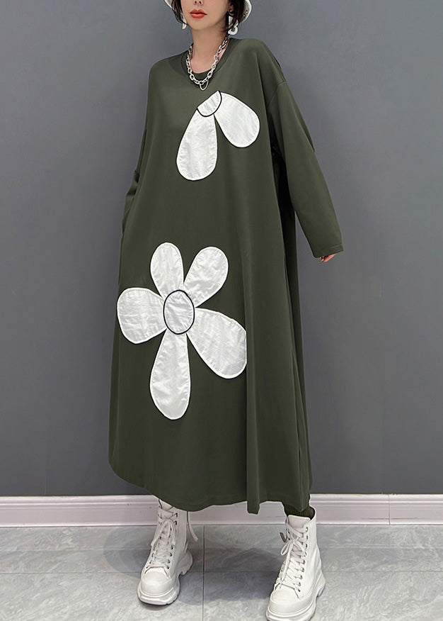 Green O-neck Maxi Dresses Spring