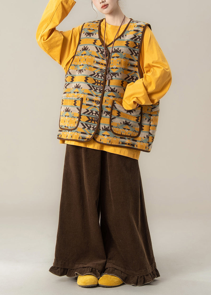Style Jacquard Vest and T Shirt Wide Leg Pants 3 Piece Outfit Winter
