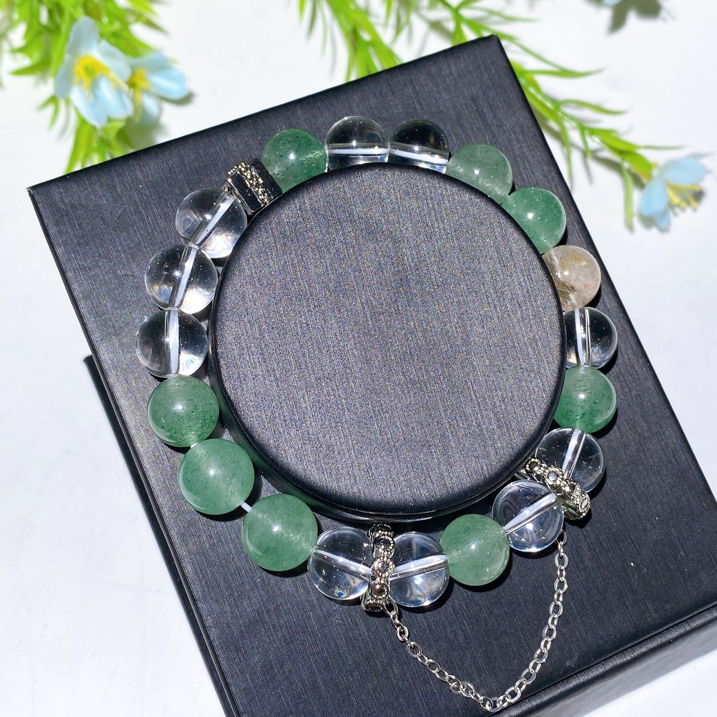 10mm Mixed Crystal Spiritual Bracelet With Chain Decor