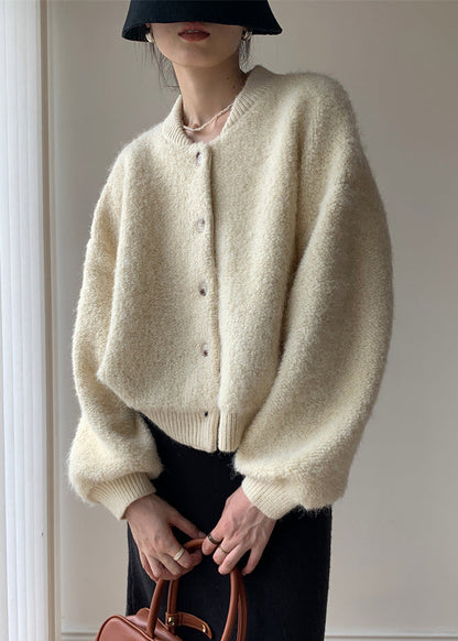 Loose Beige Button Thick Wool Knit Coats Winter