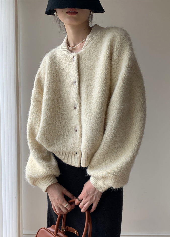 Loose Beige Button Thick Wool Knit Coats Winter