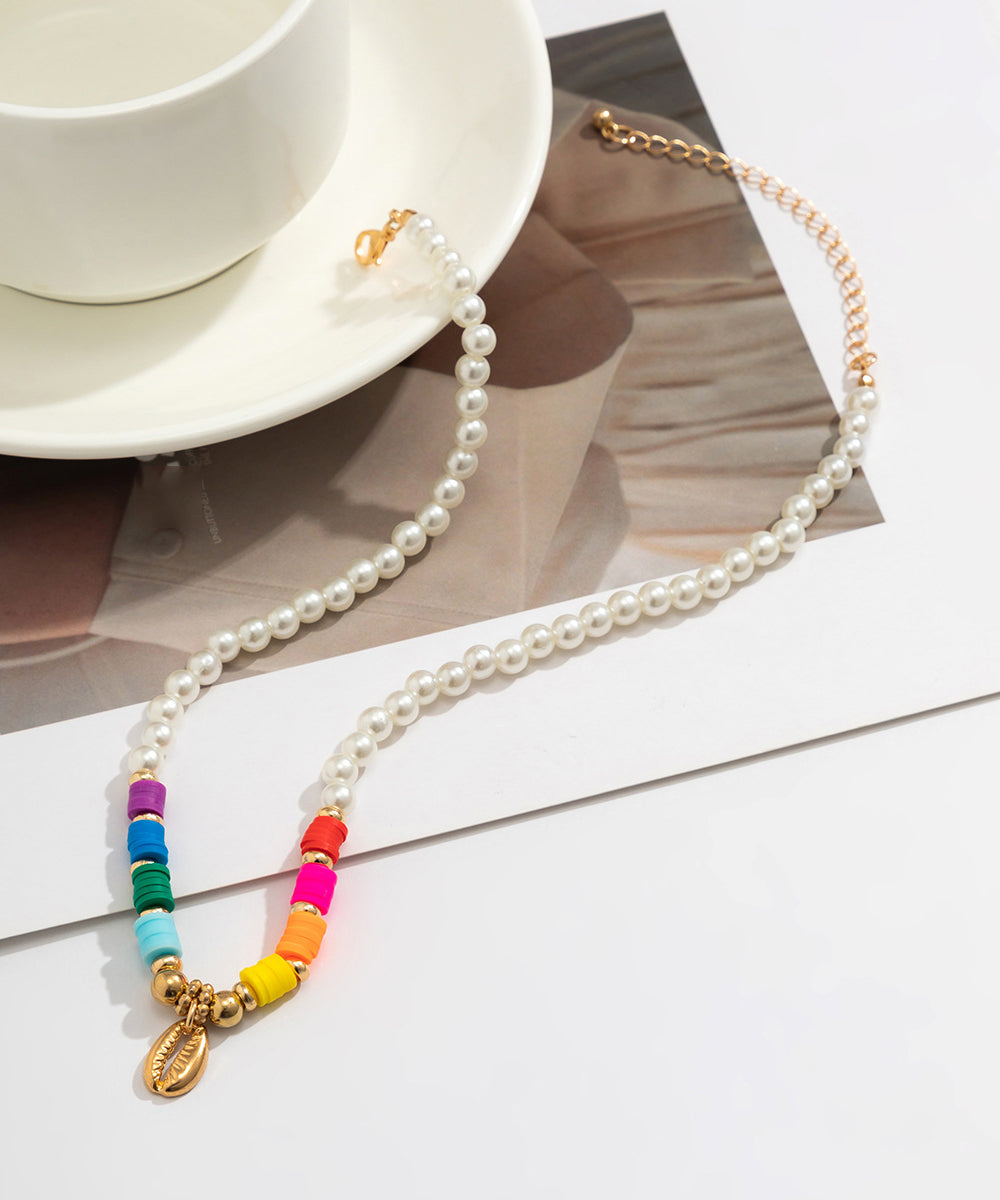 White Alloy Pearl Beading Shell Gratuated Bead Necklace