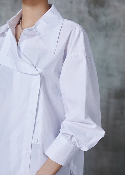 White Asymmetrical Oversized Cotton Blouses Fall