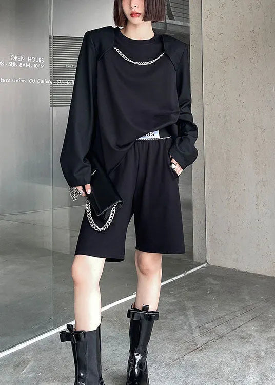 Black O-neck Loose Fall Long Sleeve Top