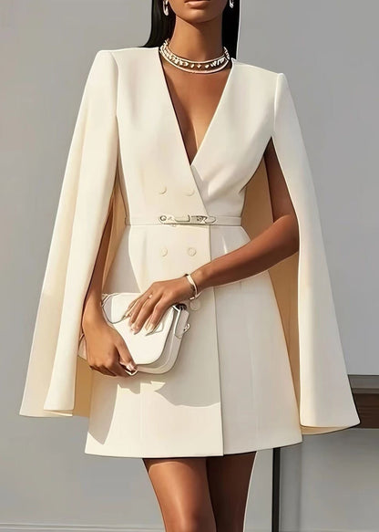 Black V Neck Patchwork Spandex Work Dress Cloak Sleeves Summer