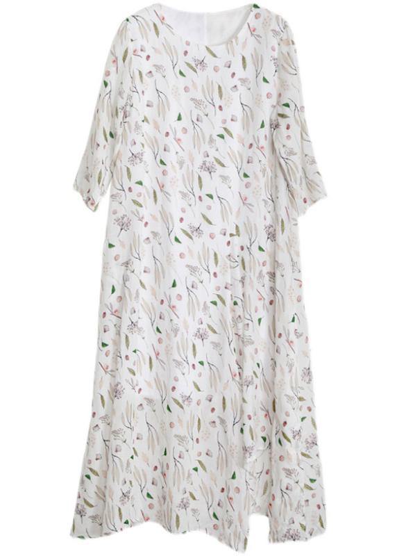 Unique Print Asymmetrical Design Linen Summer Robe Dresses