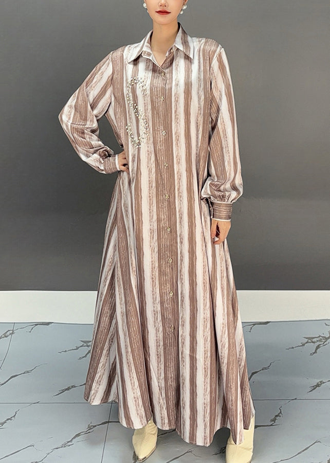 Khaki Peter Pan Collar Long Dresses Spring