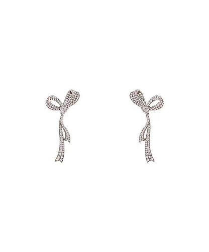 Fine Silk Sterling Silver Bow Ribbon Drop Earrings