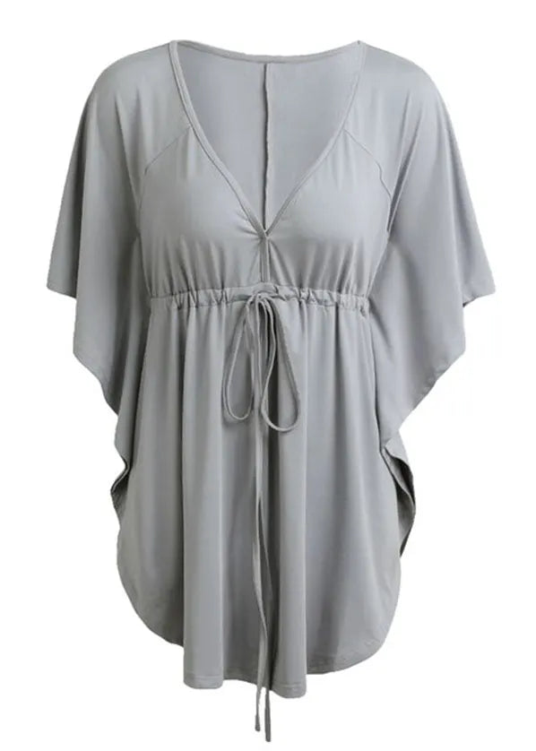 Bat Sleeve Deep V-neck Irregular T-shirt