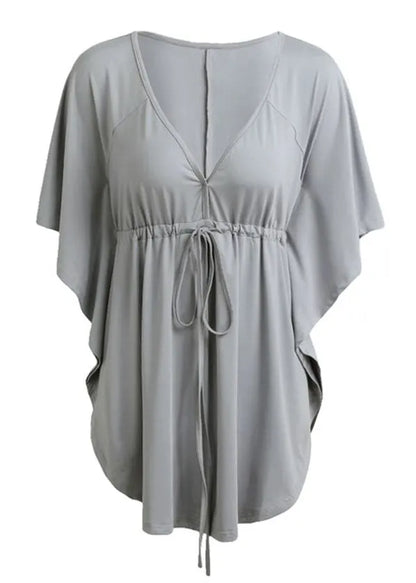 Bat Sleeve Deep V-neck Irregular T-shirt