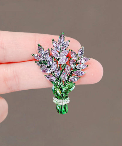 Green Alloy Crystal Lavender Brooches