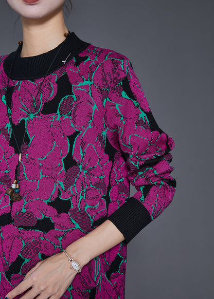 Purple Print Complimentary Scarf Long Knit Dress Fall