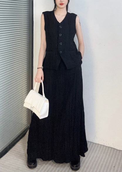 Boutique Grey V Neck Waistcoat and Skirts Two Pieces Set Sleeveless Summer