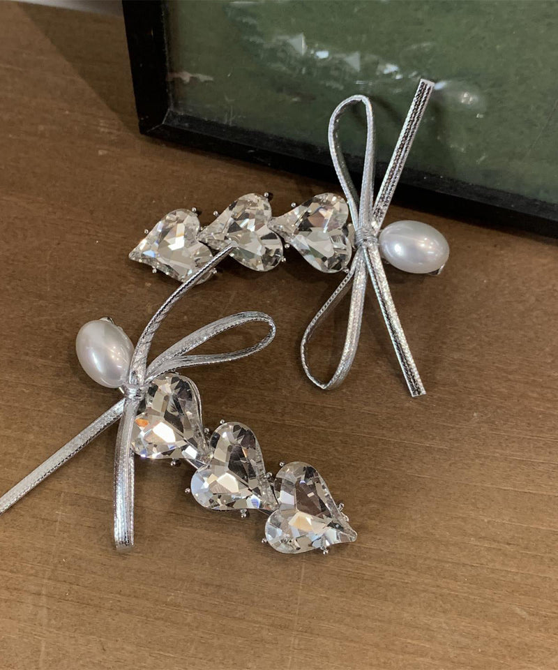 Silk Alloy Zircon Love Crystal Pearl Bow Hairpin