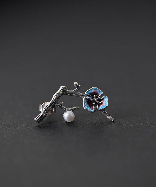 Silk Silver Inlaid Gem Stone Stud Earrings