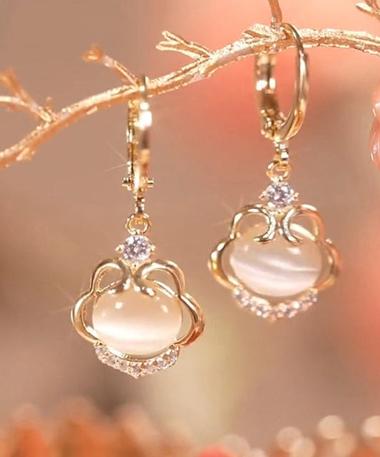 Gold Sterling Silver Overgild Cat's Eye Stone Drop Earrings