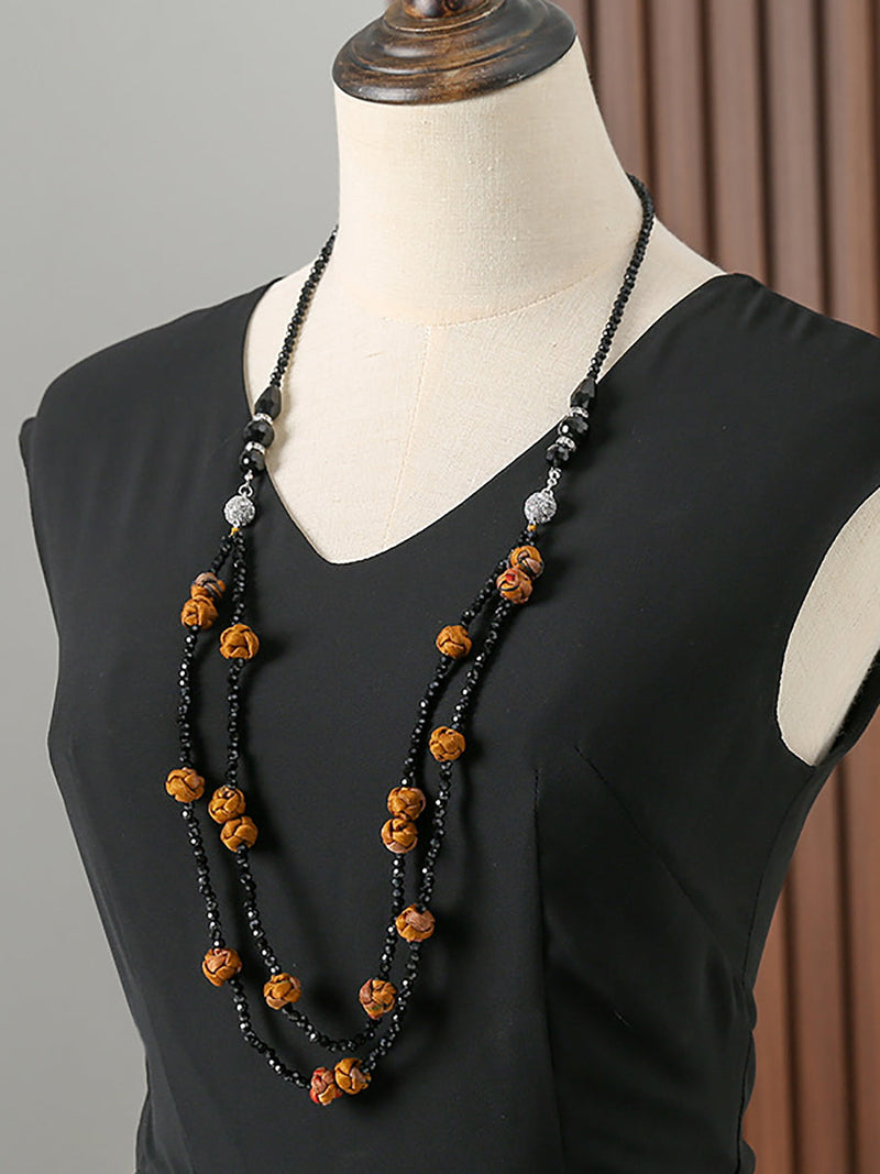 Ruyi Knot Beads Weave Sweater Necklace Qn005