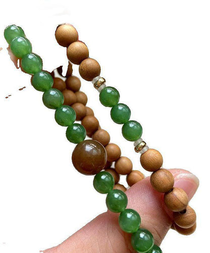 Green Sandalwood Jade Double Layer Xiaomi Beads Bracelet