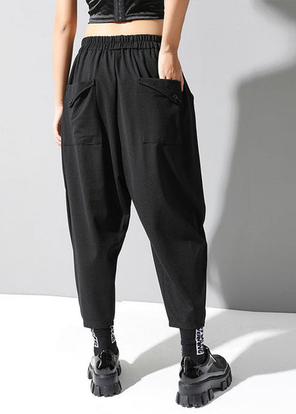 Black Elastic Waist Pockets Fall Harem Pants