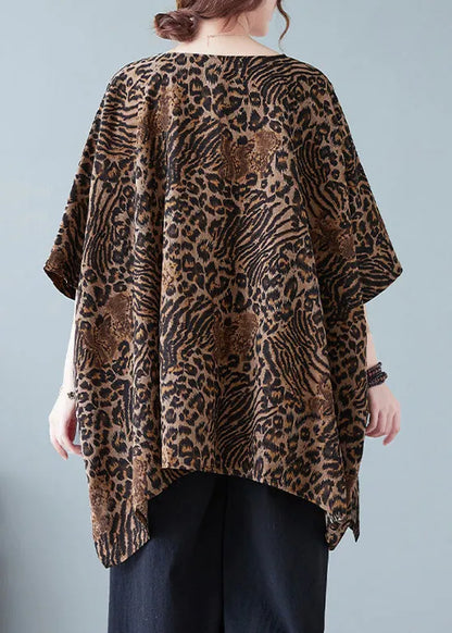 Leopard Yellow O-neck Print T Shirt Batwing Sleeve