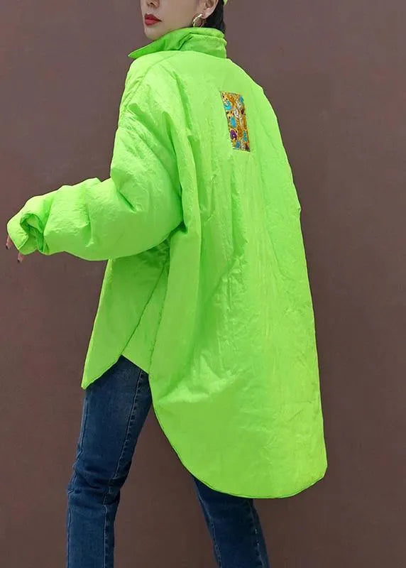 Art Stand Collar Low High Design Spring Pattern Sewing Green Blouse