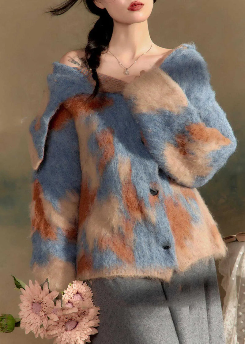 Unique Blue Asymmetrical Cozy Thick Cotton Knit Sweaters Winter