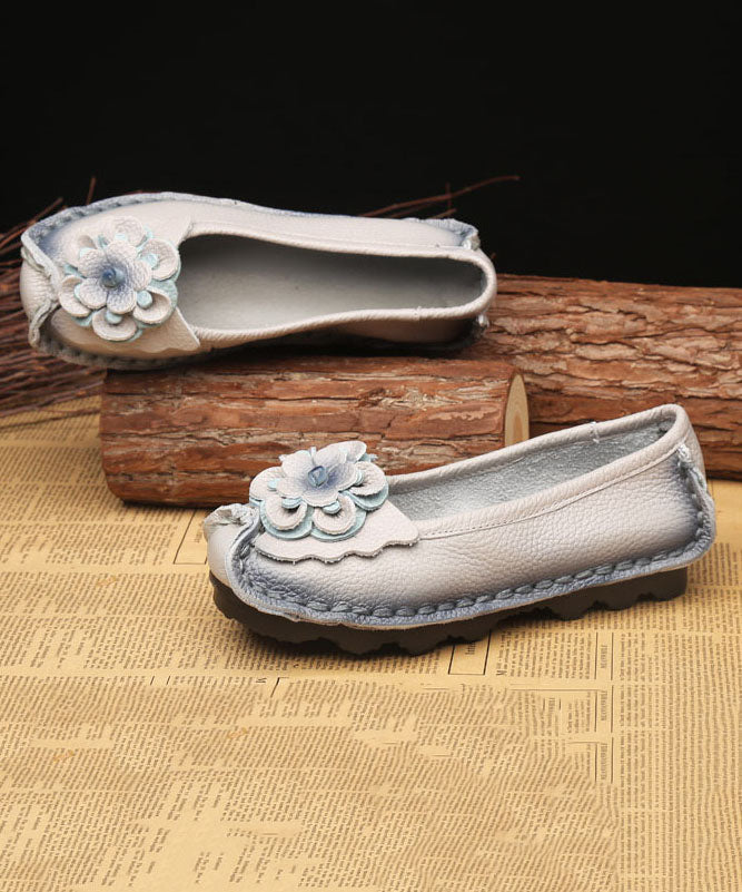 Splicing Penny Loafers Light Grey Cowhide Leather