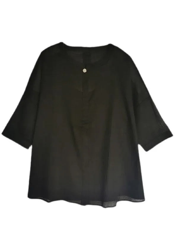 White Button Loose Fall Blouses Three Quarter Sleeve