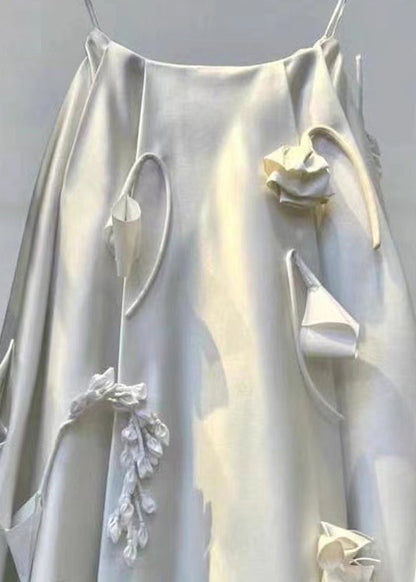 White Wrinkled Decorated Silk Skirts Summer