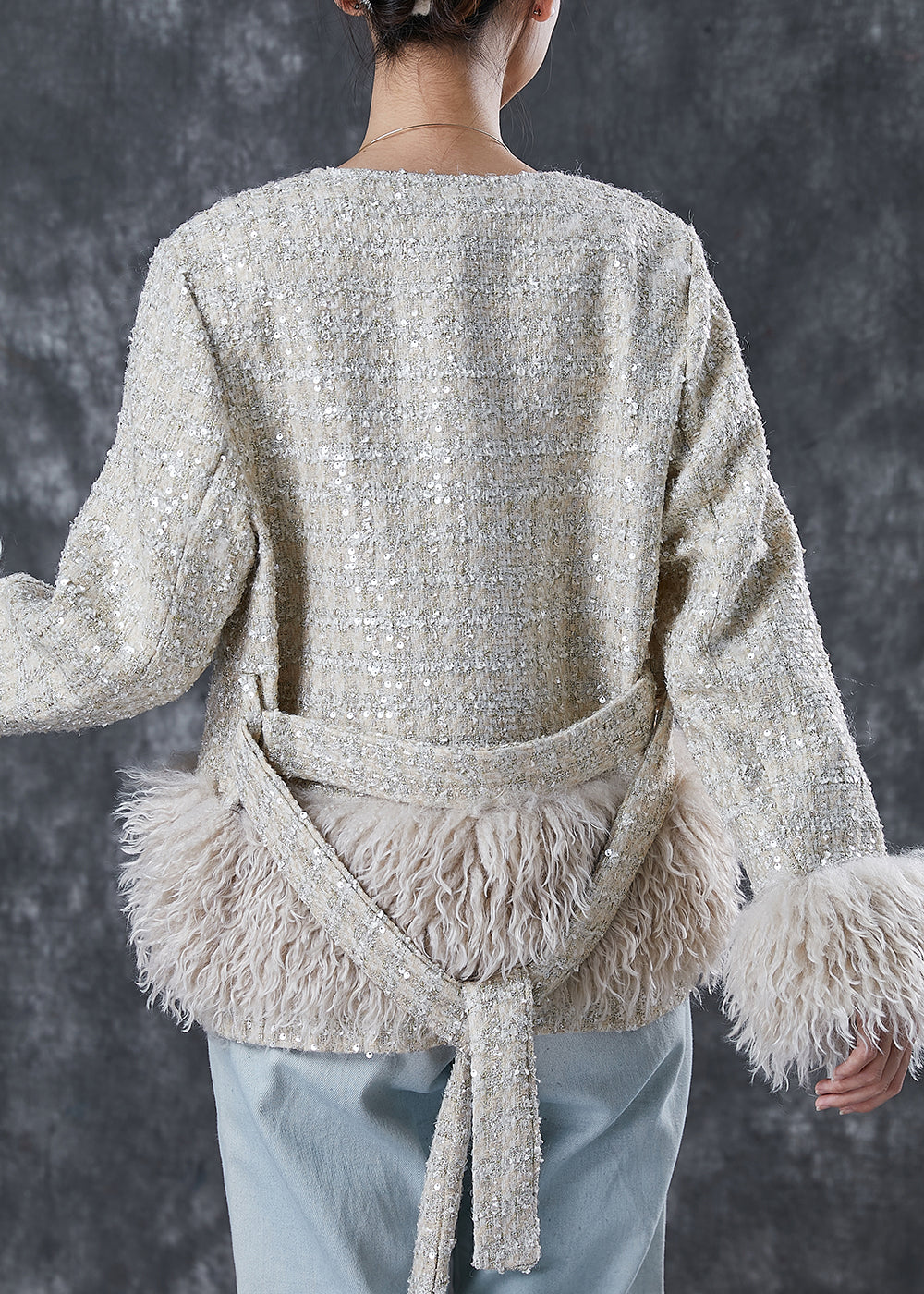French Beige V Neck Patchwork Cotton Coat Spring