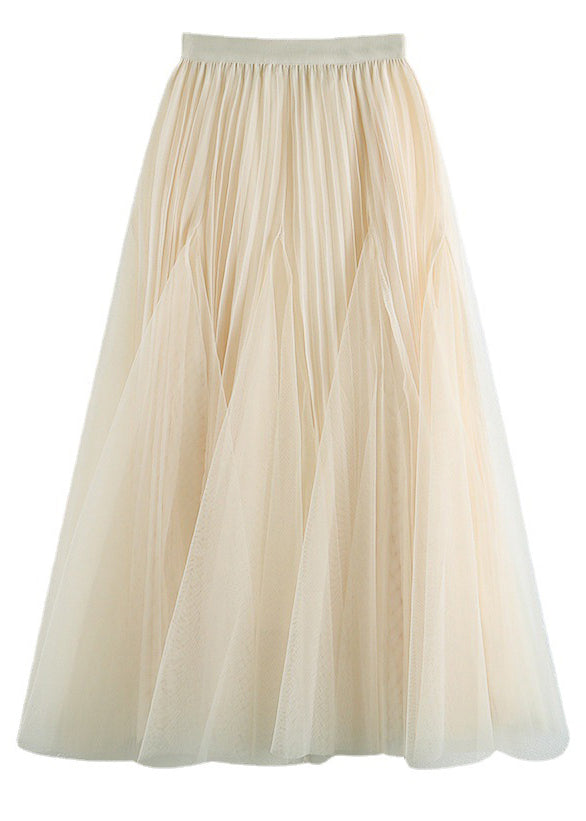 Brown Wrinkled Elastic Waist Tulle Skirts Spring