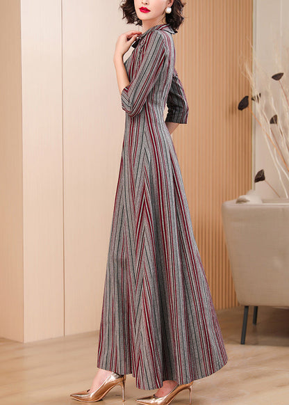 Classy Peter Pan Collar Striped Cotton Dresses Summer