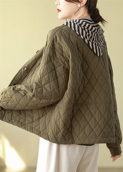 Olive Pockets Button Patchwork Fine Cotton Filled Jacket Winter