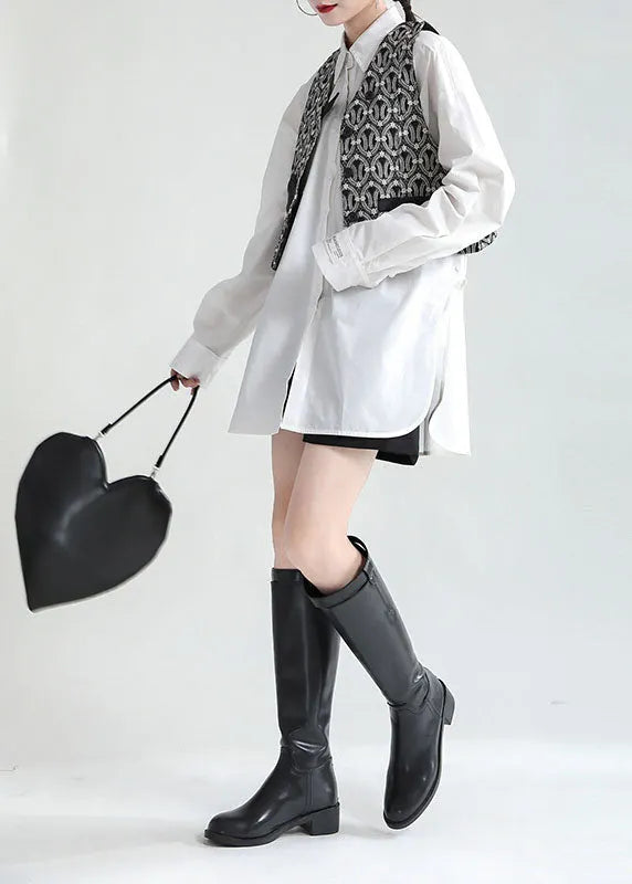 Black Button Pockets Fall Sleeveless Blouses Vest