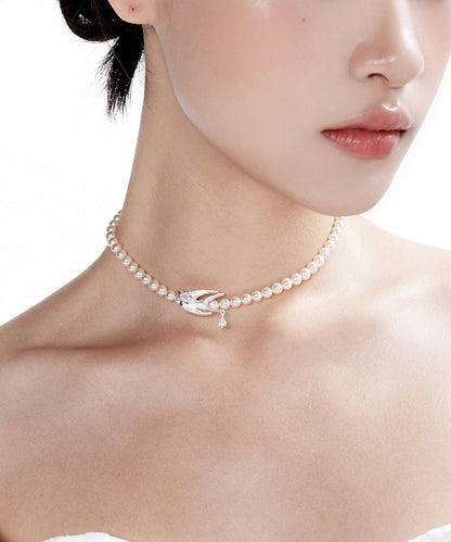 Pearl Little Bird Zircon Silver Plated Choker