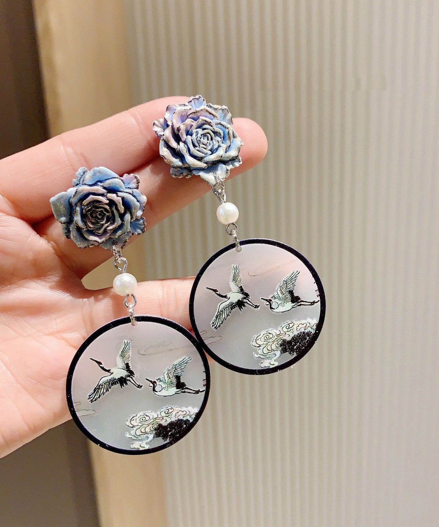 Retro Black Acrylic Pearl Drop Earrings