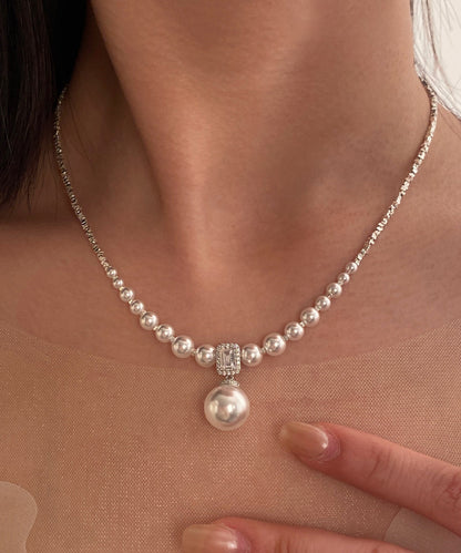 Boutique Gradient Size Beaded String Zircon Small Square Silver Choker